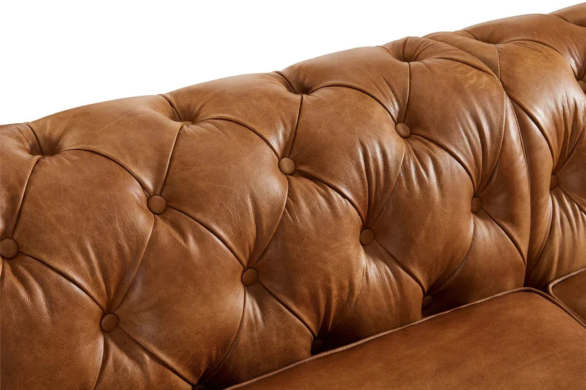 Preorder  Century Chesterfield Sofa - Light Brown Leather - 118"