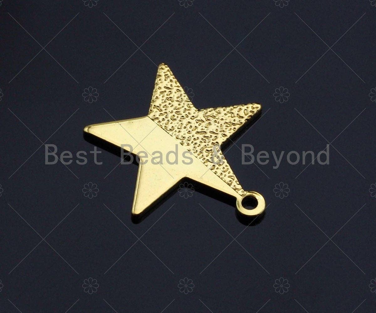 Half Brushed Half Shinny  Star Charm/Pendant, Star Shape Charm, Gold Star Pendant, Gold plated charm, 15mm, Sku#Y327