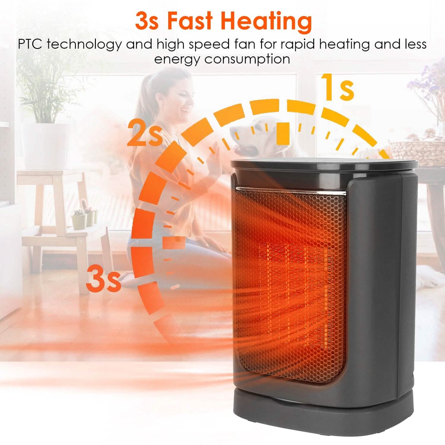 Radiateur Soufflant Électrique Céramique 1500W avec 3 Modes, Télécommande, Affichage Numérique