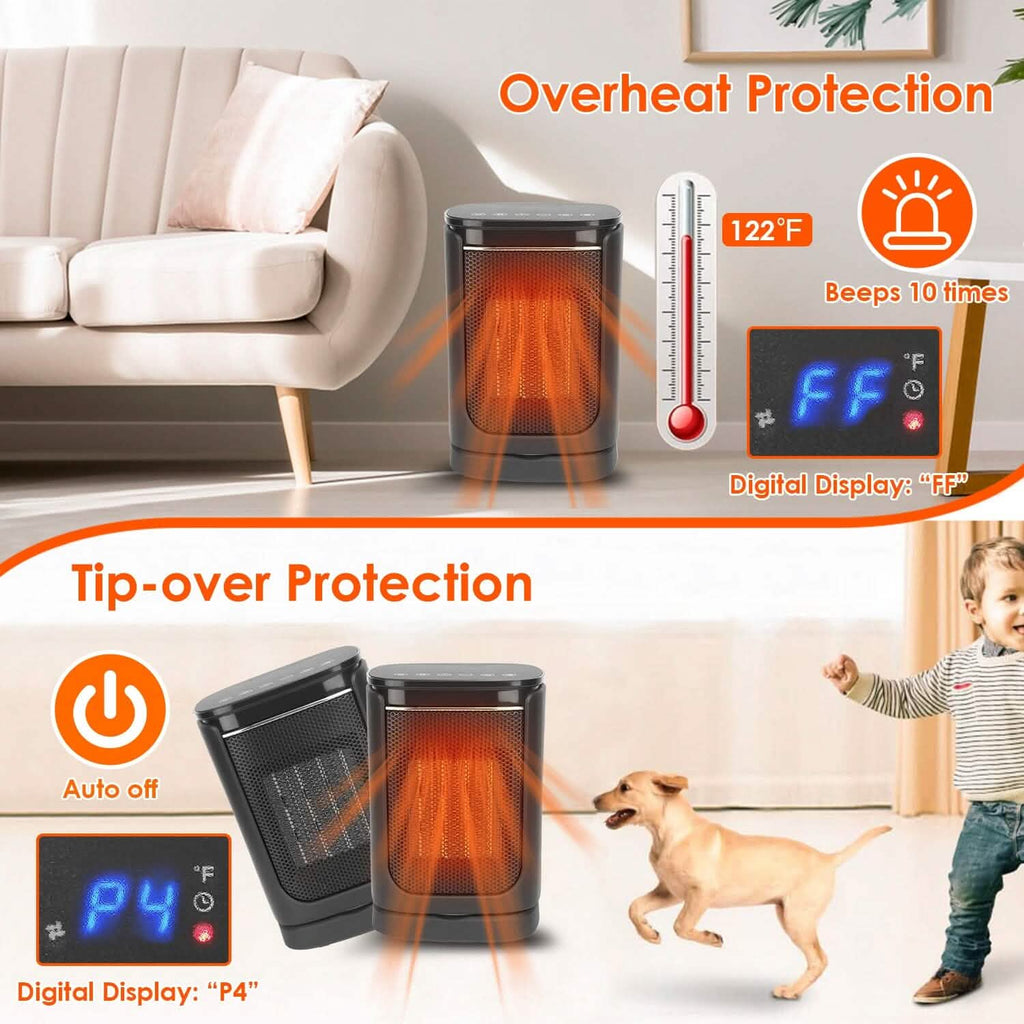 Radiateur Soufflant Électrique Céramique 1500W avec 3 Modes, Télécommande, Affichage Numérique