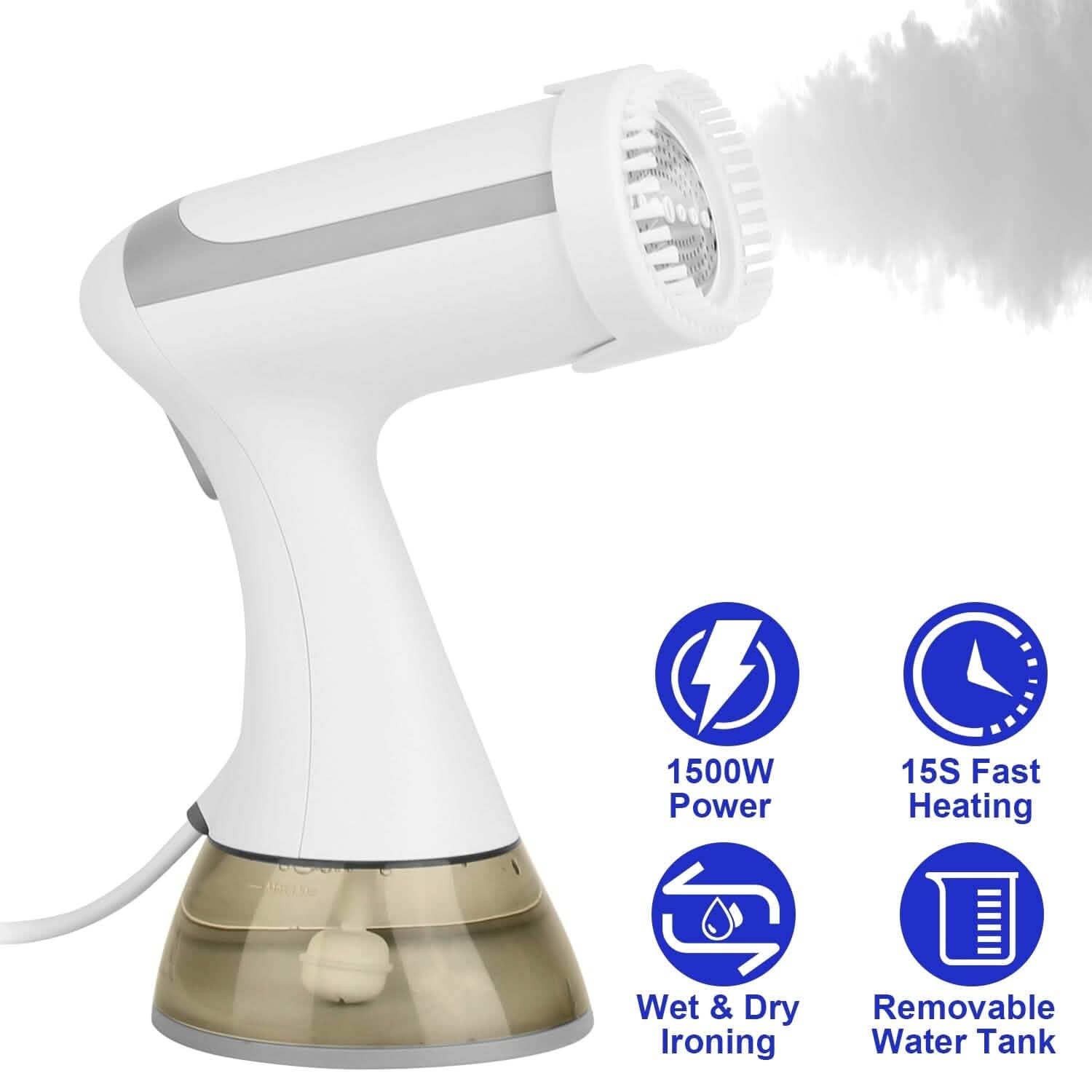 Défroisseur Vapeur Portable 1500W avec Brosse Anti-Peluche et Réservoir d'Eau Amovible de 350 ml