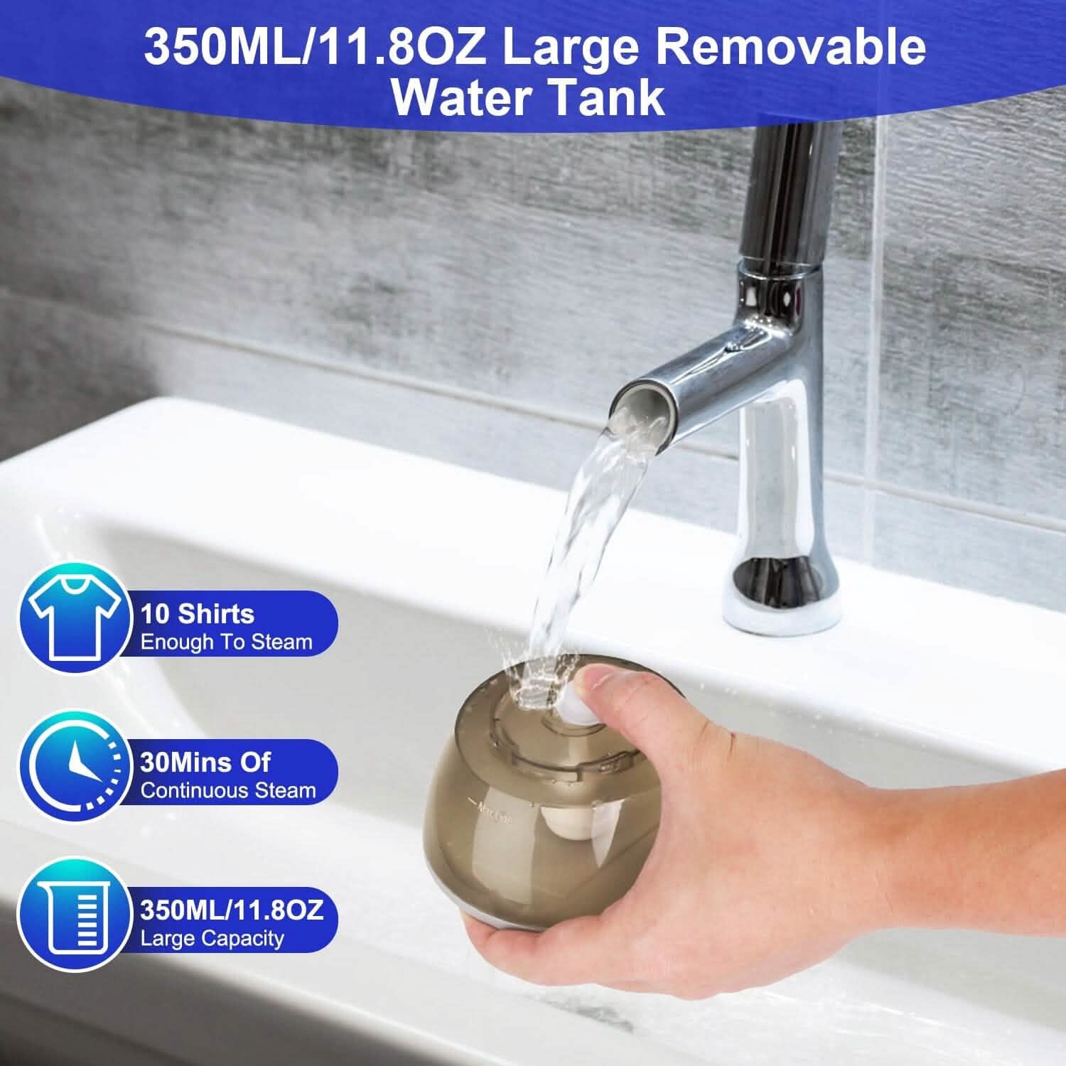 Défroisseur Vapeur Portable 1500W avec Brosse Anti-Peluche et Réservoir d'Eau Amovible de 350 ml