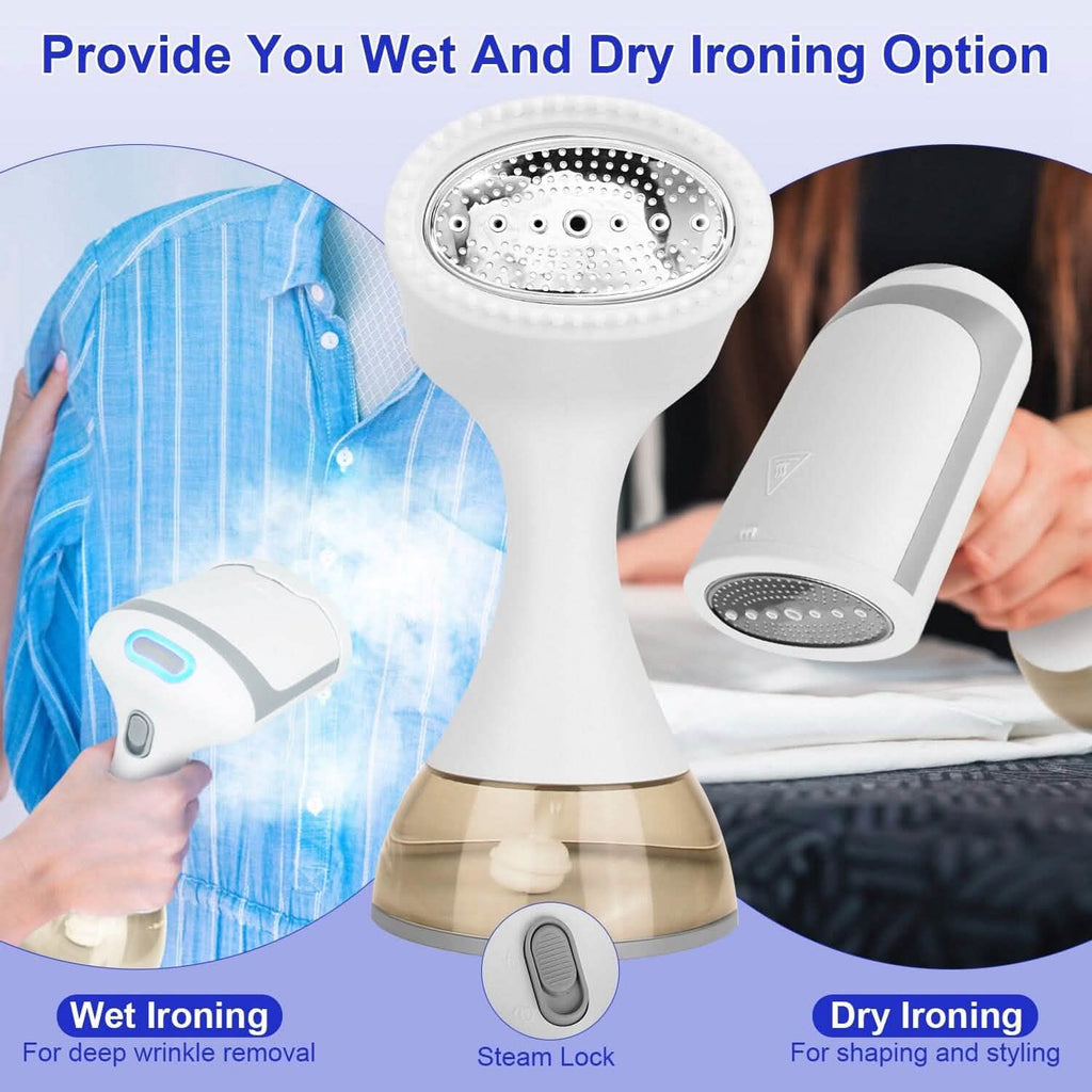Défroisseur Vapeur Portable 1500W avec Brosse Anti-Peluche et Réservoir d'Eau Amovible de 350 ml