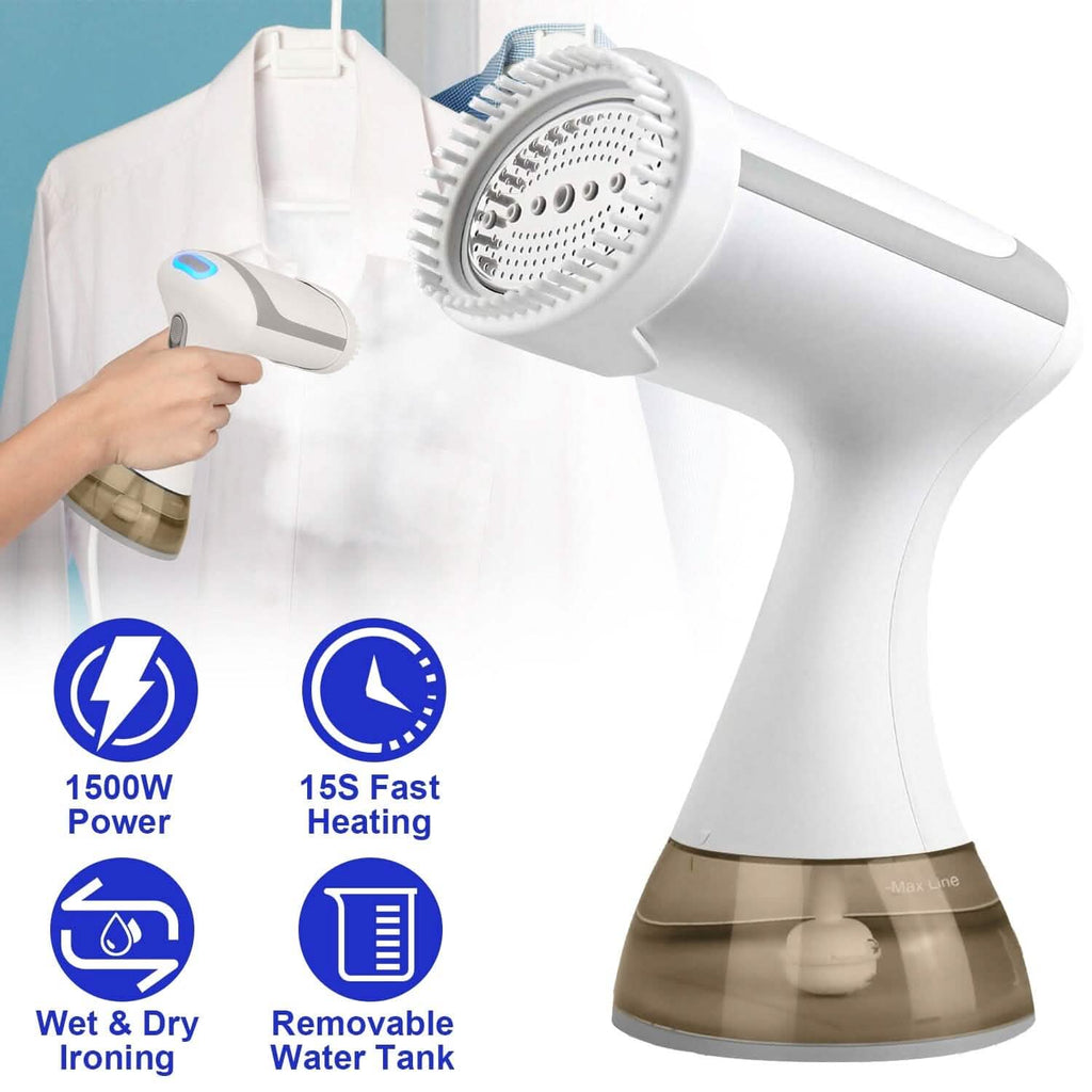 Défroisseur Vapeur Portable 1500W avec Brosse Anti-Peluche et Réservoir d'Eau Amovible de 350 ml