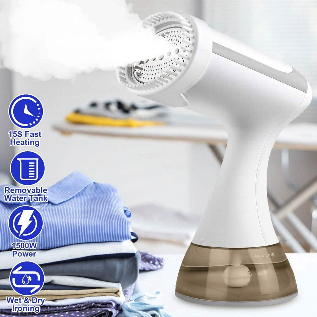 Défroisseur Vapeur Portable 1500W avec Brosse Anti-Peluche et Réservoir d'Eau Amovible de 350 ml