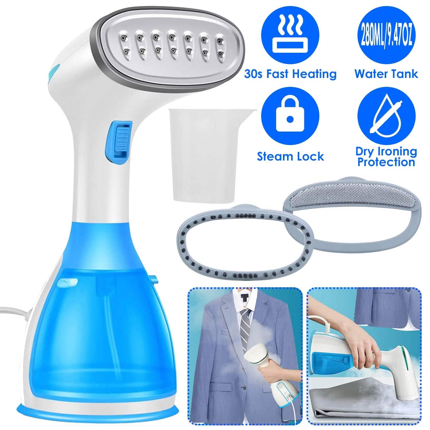 Défroisseur Vapeur Portable 1500W avec 2 Brosses