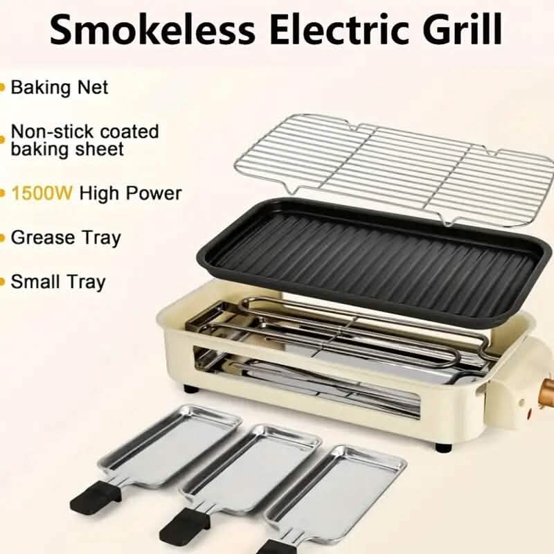 1500W煙なし電気屋内グリル、取り外し可能なノンスティックプレート付き