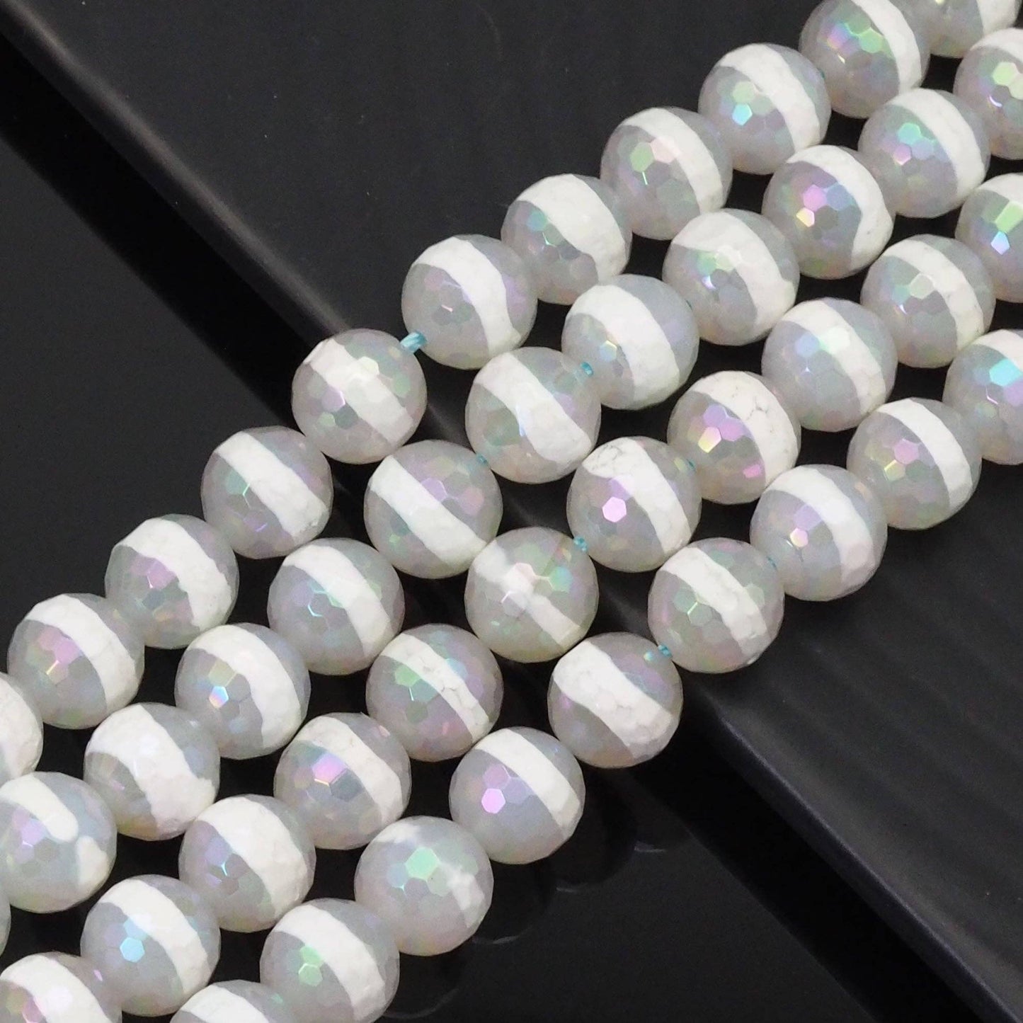 AB Mystic One Line White Agate Faceted Beads, Sku#UA315