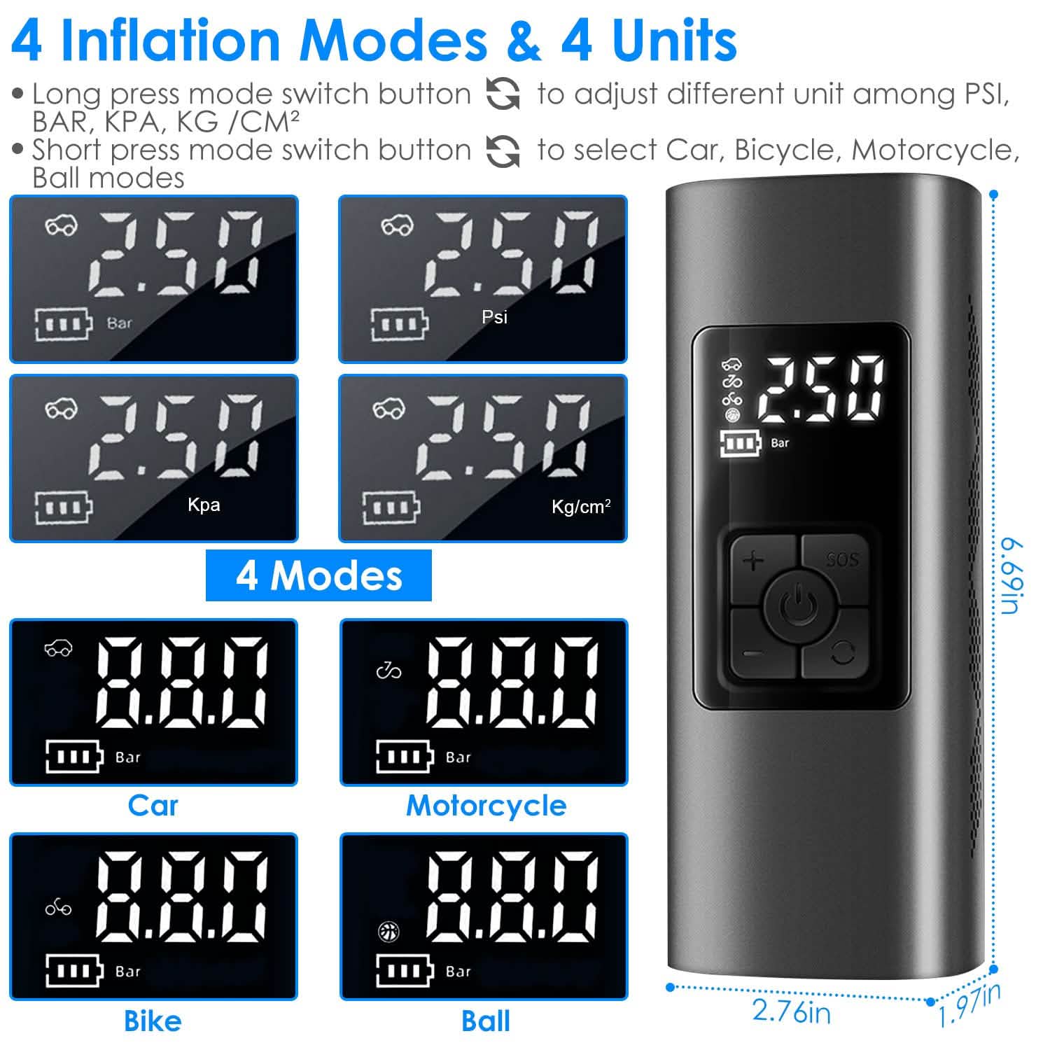150PSI Cordless Car Tire Pump 6000mAh Rechargeable Tire Inflator