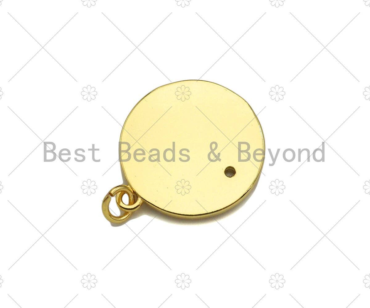 Gold Filled CZ Micro Pave Hand On Round Coin Shape Pendant, 18K Gold Filled Medallion Charm, Necklace Bracelet Charm, 20x18mm,Sku#Z1351