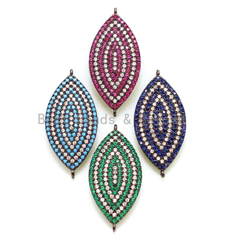 CZ Micro Pave Marquise Connector for Bracelet/Necklace, Green/Blue/Red Cubic Zirconia Connecor 16x34mm,sku#E48C