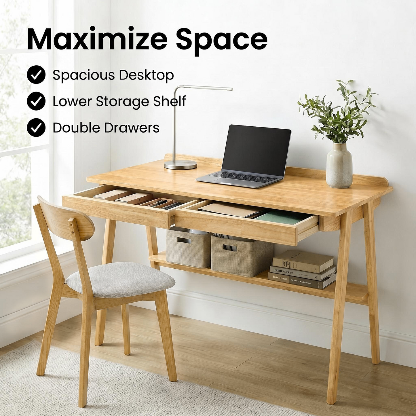 Solid Wood Writing Desk for Home Office