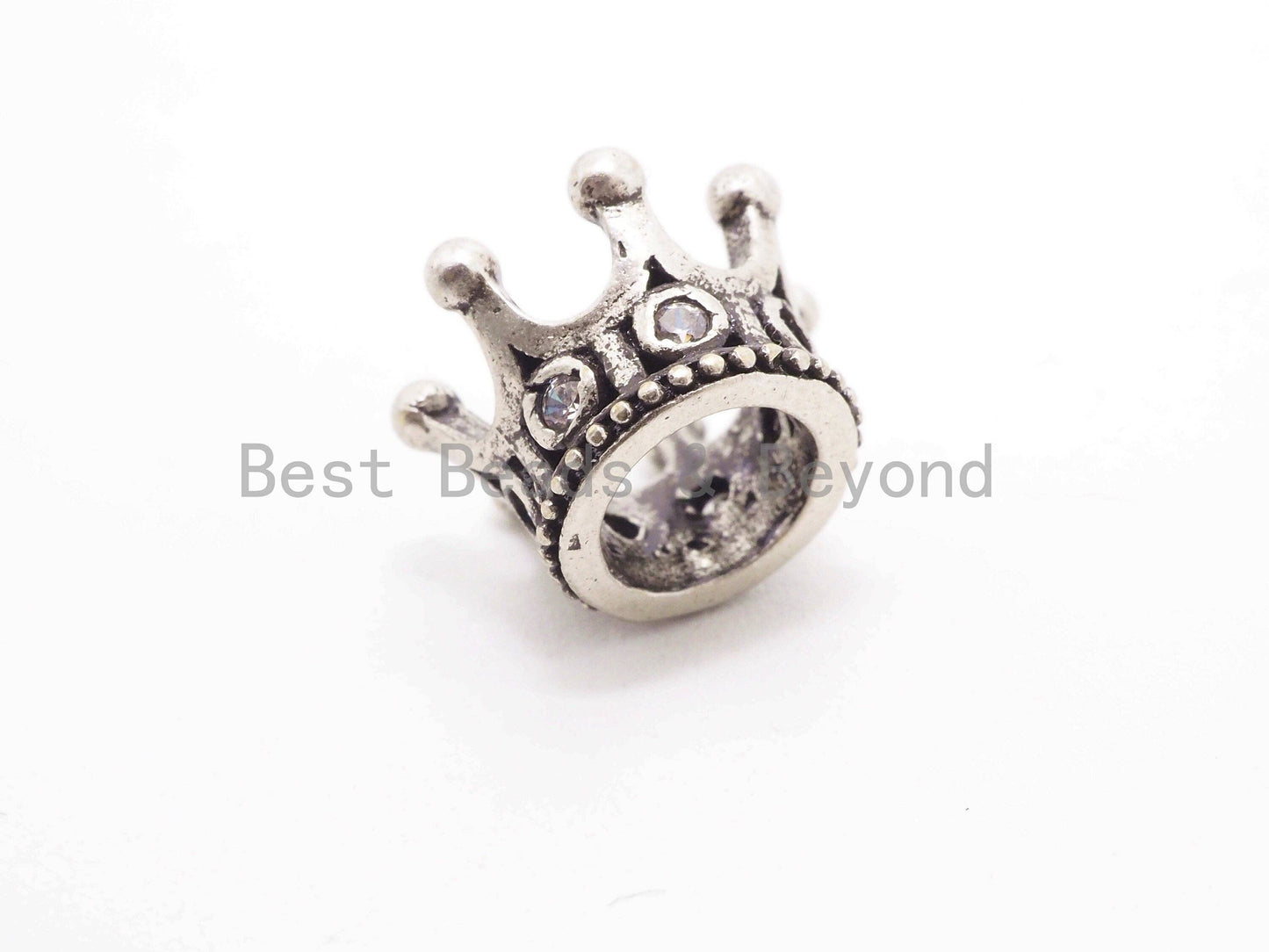 CZ Micro Pave Queen Crown Spacer Beads for Men's Bracelet, Cubic Zirconia Crown Cap Beads, CZ Large Hole Crown Charm, 11x7mm, sku#Y85