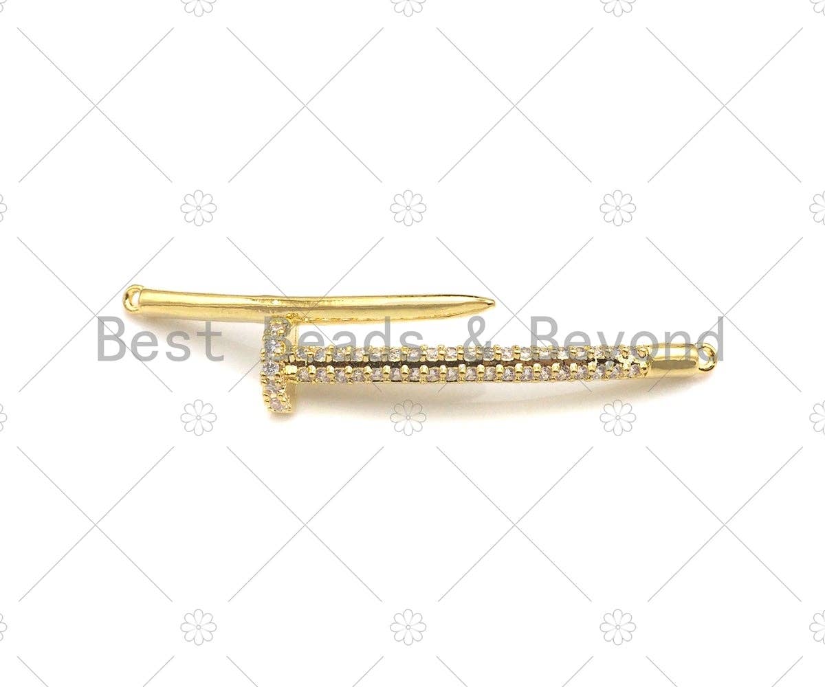 CZ Clear Micro Pave Nail and Hammer Shaped Connector for Bracelet/Necklace, Cubic Zirconia Link Connector, 7x37mm, Sku#FH149