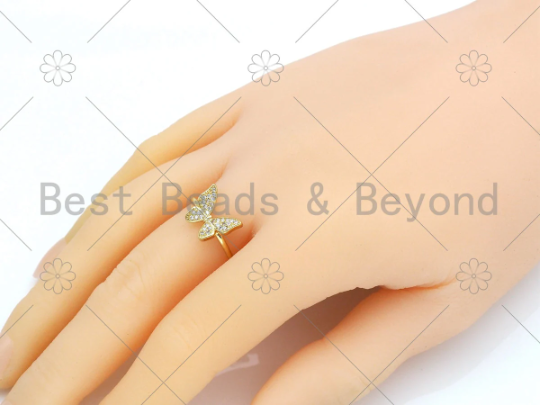 CZ Micro Pave Butterfly Shape Adjustable Ring,18K Gold Filled Butterfly Open Ring, CZ Butterfly Ring, 20mm,Sku#X215
