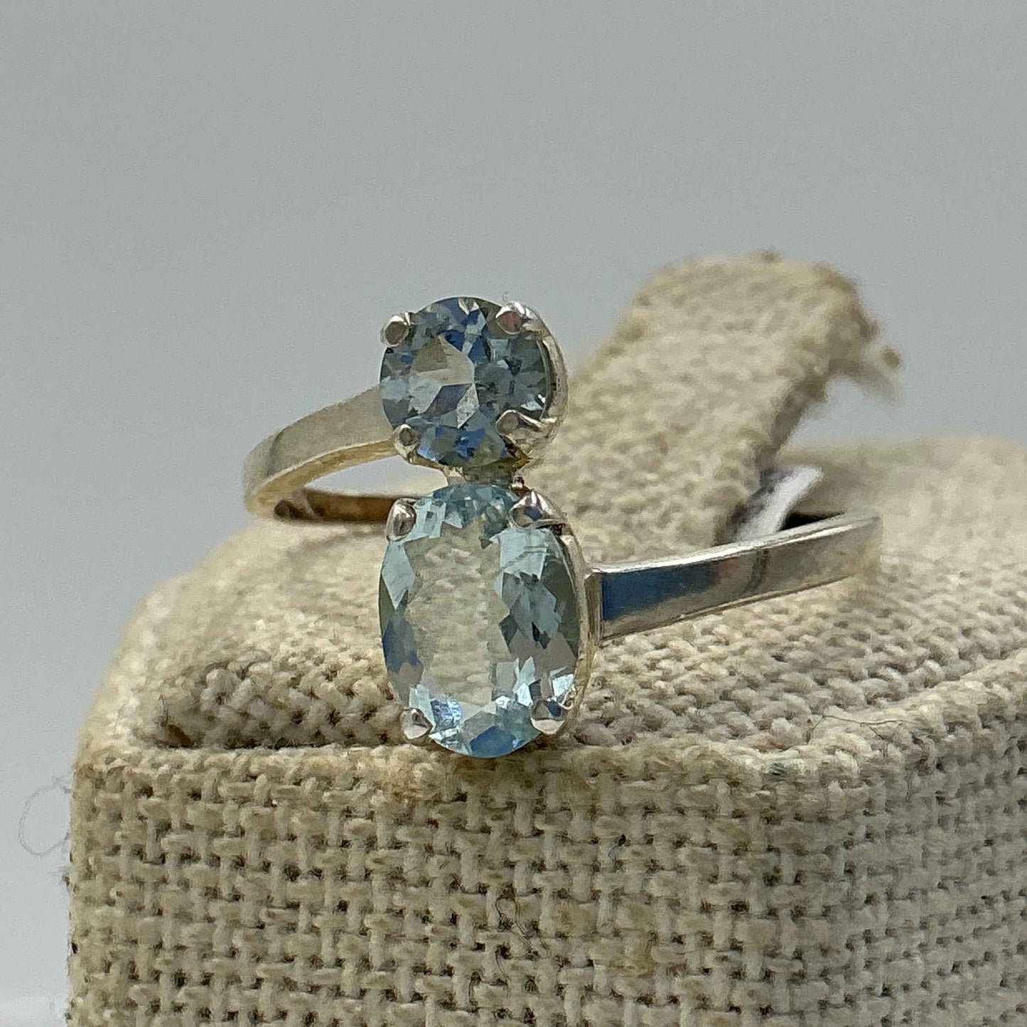 Sterling Silver Stacked Oval & Circle Aquamarine Ring- Size 10 - Peace, Courage & Clear Communication