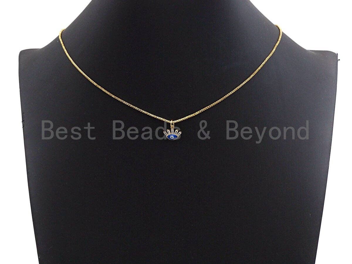 Cobalt CZ Micro Pave Oval Evil Eye With Long Eyelash Shape Pendant,Cubic Zirconia Oval Charm,Gold/Silver Tone,11x9mm,sku#Z473