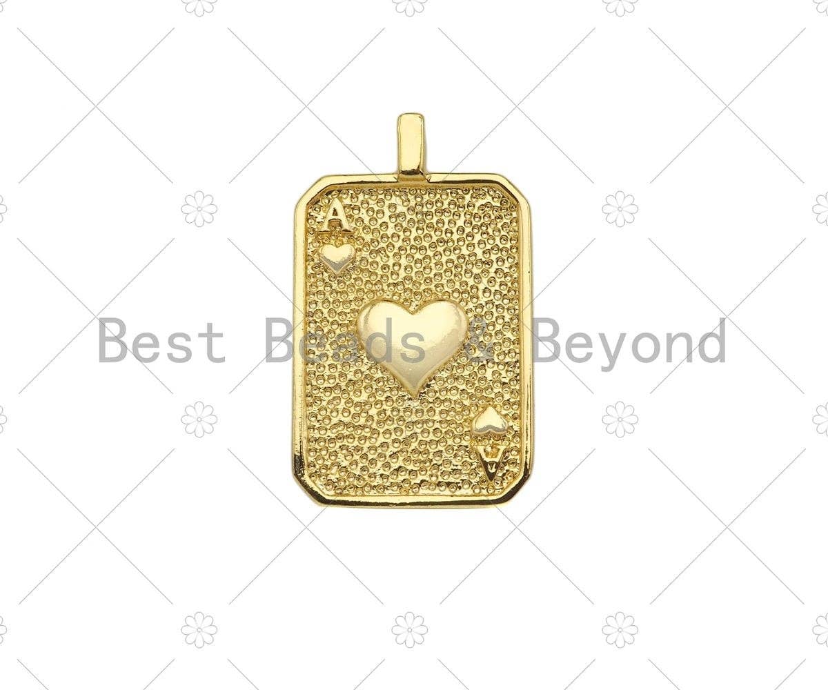 18K Dainty Gold Ace of Spade Pendant, Peach Heart Charm, sku#LK228