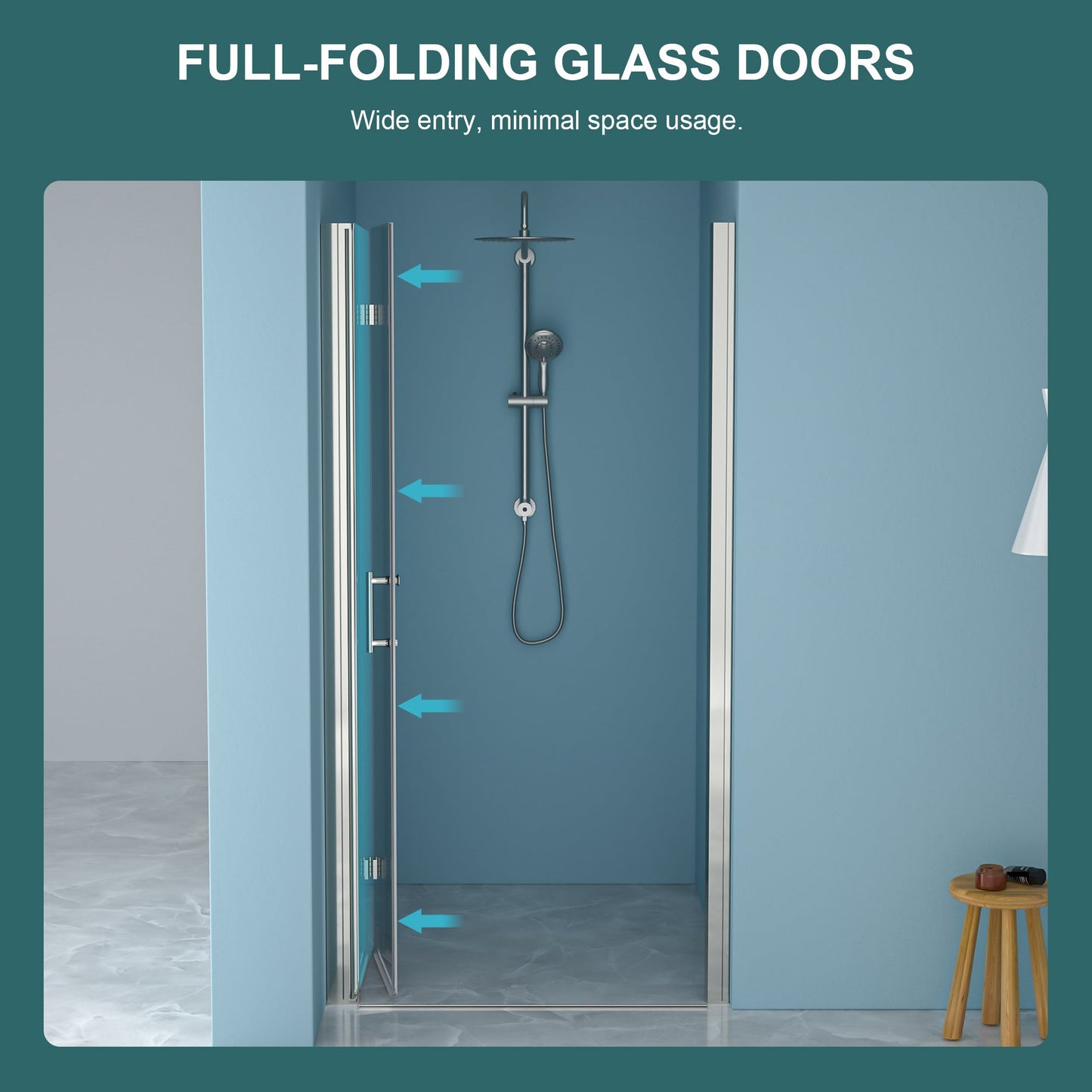 30"W x 72"H Fold Frameless Shower Door with Tempered Glass