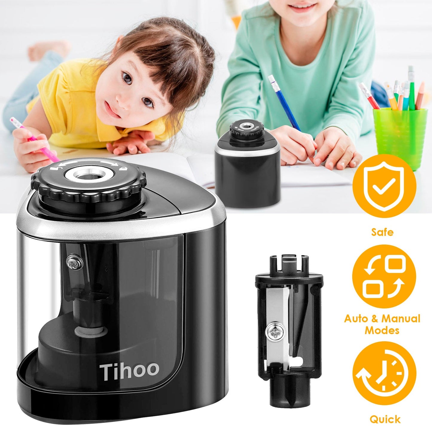 Electric Pencil Sharpener for Home and School, Auto/Manual