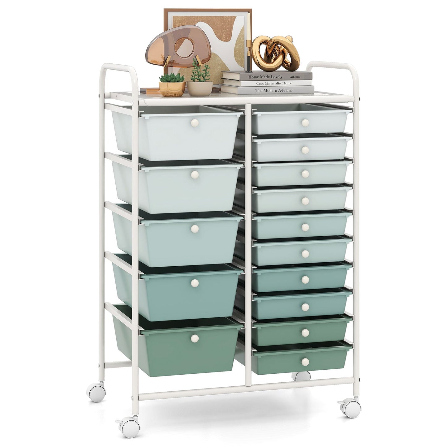 15-Drawer Utility Rolling Cart with Drawers Multi-Use Storage-Icecream Multicolor