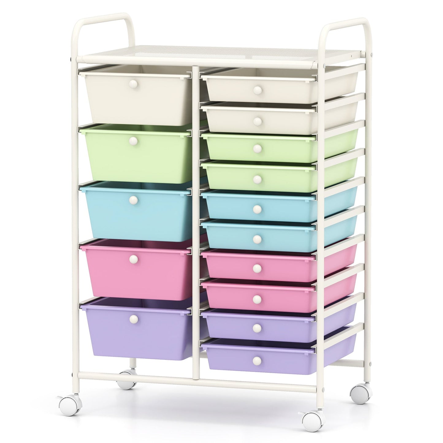15-Drawer Utility Rolling Cart with Drawers Multi-Use Storage-Icecream Multicolor