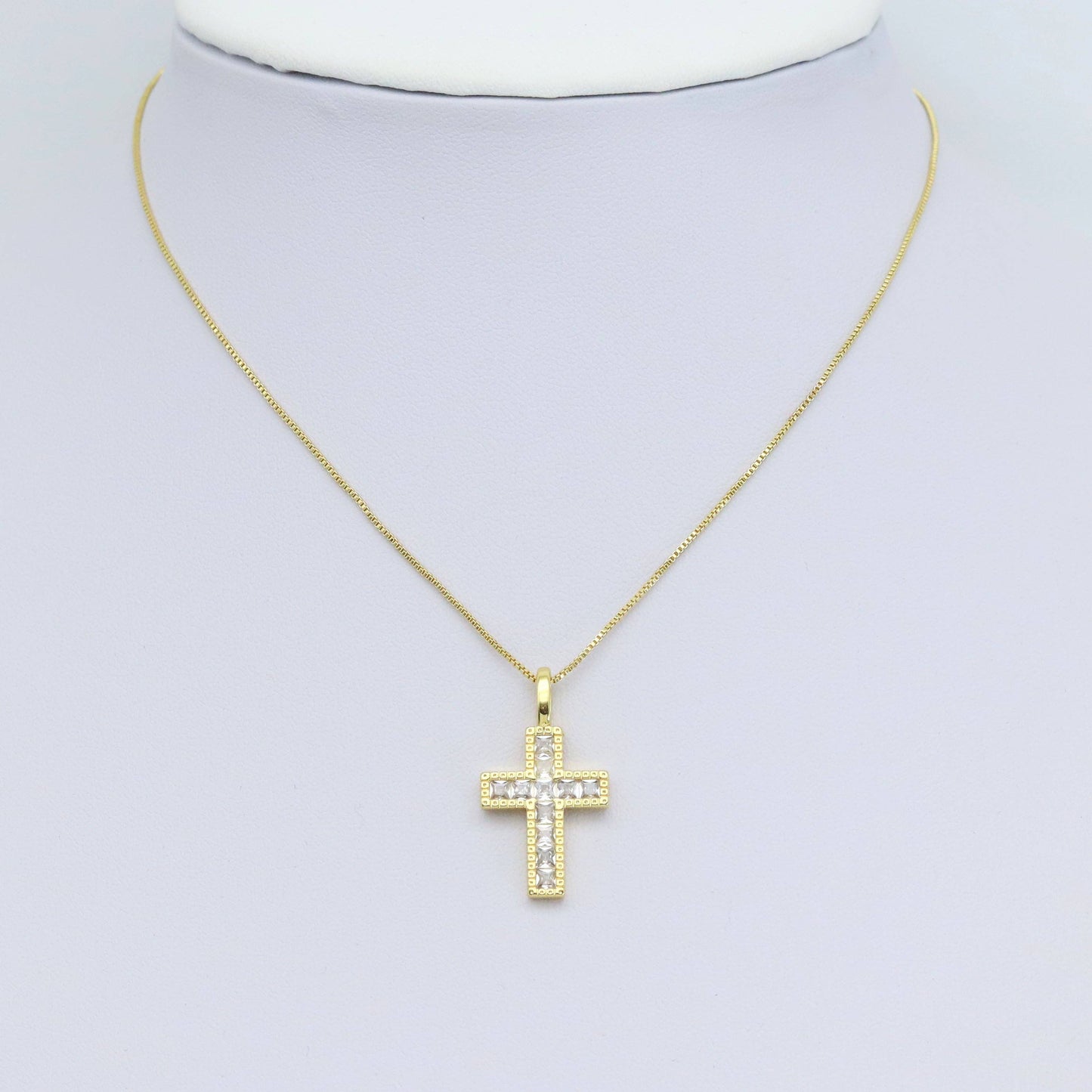 Baguette CZ Pave Cross Charm Pendant, Sku#LX536