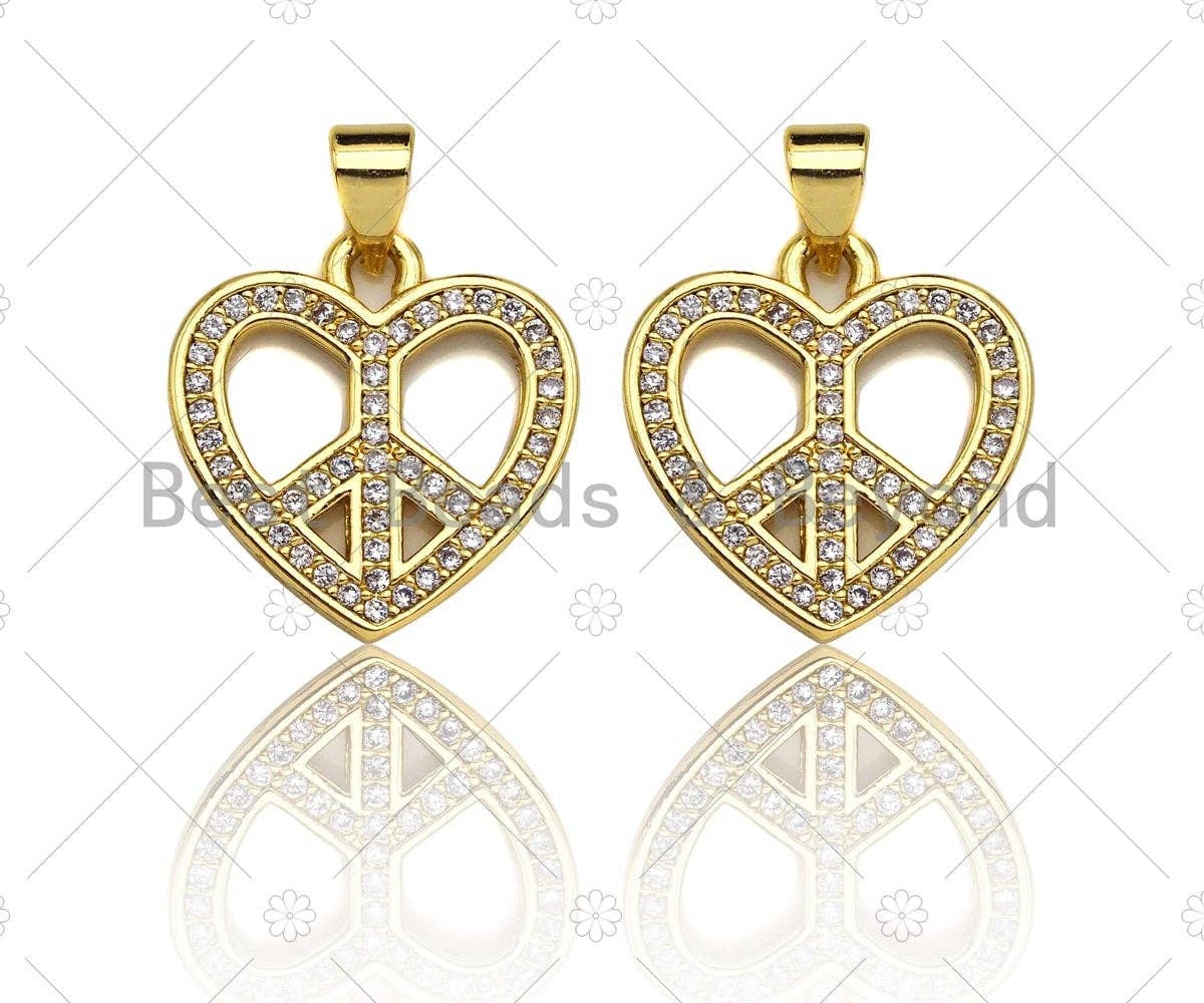 CZ Micro Pave Pearce Heart Charm/Pendant, Heart Charm,Peace heart Pave Pendant, Gold plated heart ,17mm, Sku#LK78