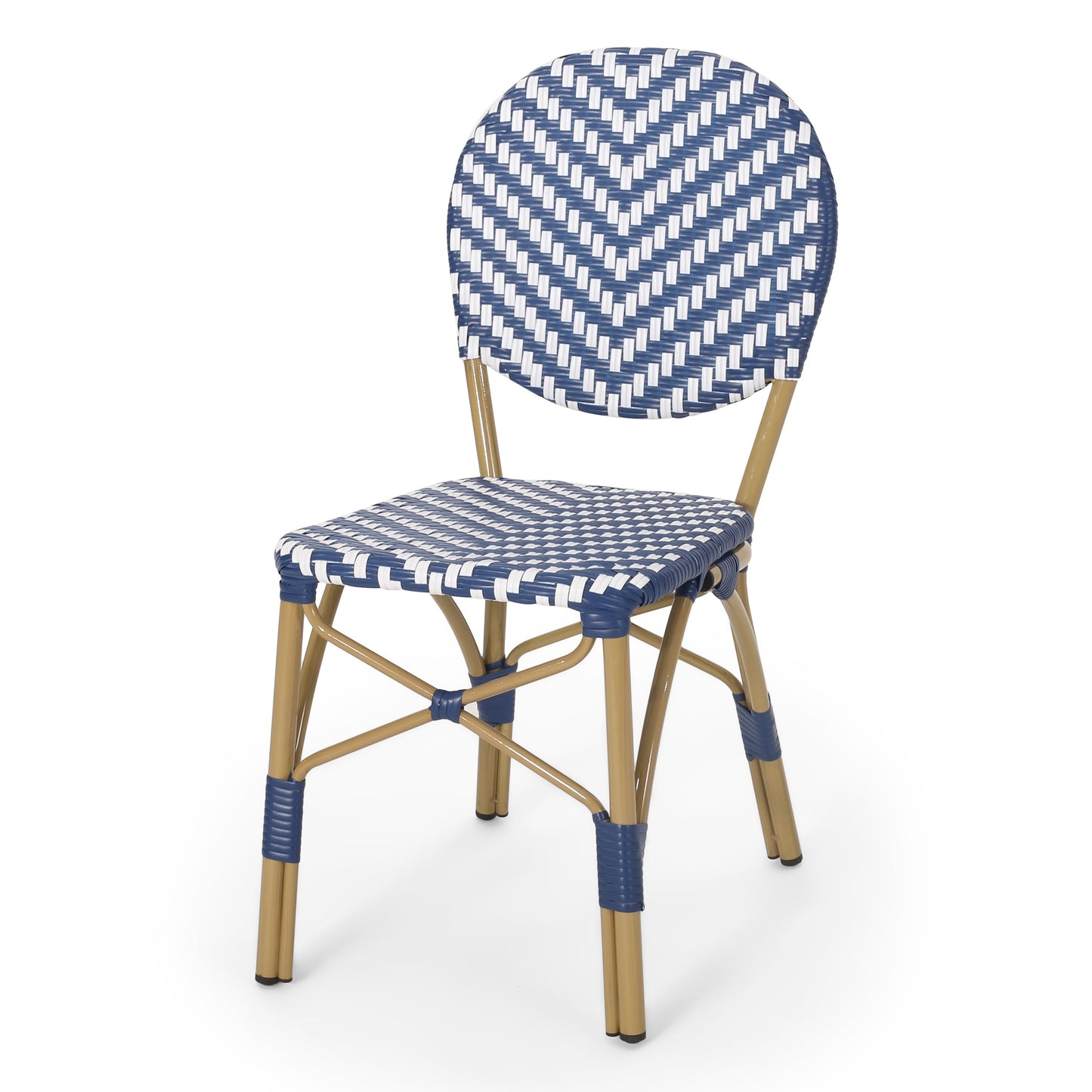 Outdoor PE Ratten and Aluminum French Armless Bistro Chairs, Set of 2