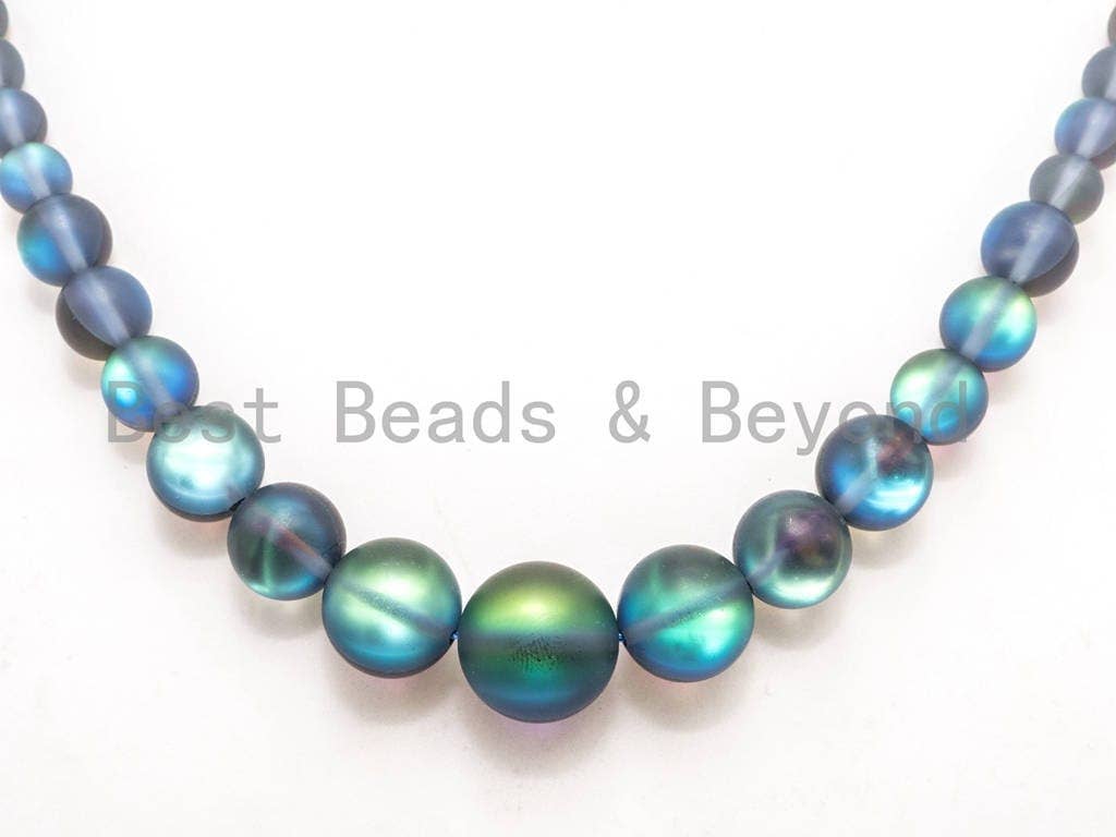 6-16mm Graduated Matte Blue Flashy Rainbow Manmade Moonstone Beads Strand, 6mm-16mm Round Matte beads, 15.5inch strand, SKU#U81