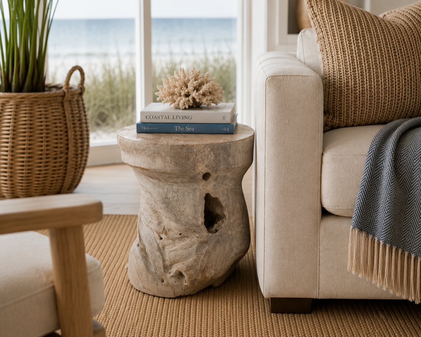 Organic Bleach Teak Round Stool