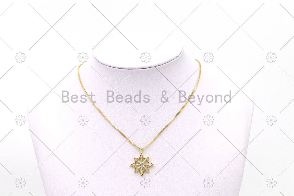 CZ Micro Pave North Star Shape Pendant, 18K Gold Filled Star Charm, Necklace Bracelet Charm Pendant, 25x21mm,Sku#LK496