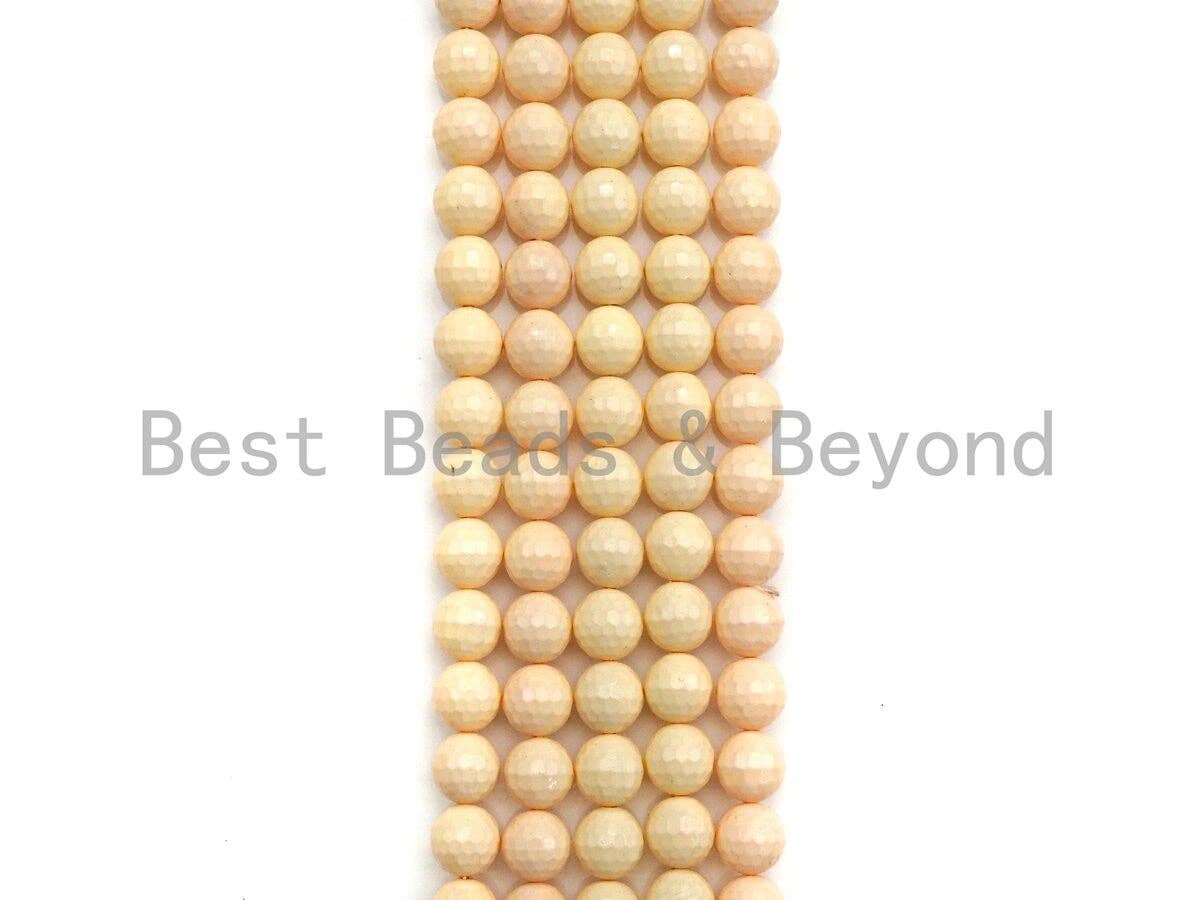 Natural Mother of Pearl Light Peach Color Round Faceted beads, 6mm/8mm/10mm/12mm Light Peach Color MOP Beads, 15.5inch strand, SKU#T138