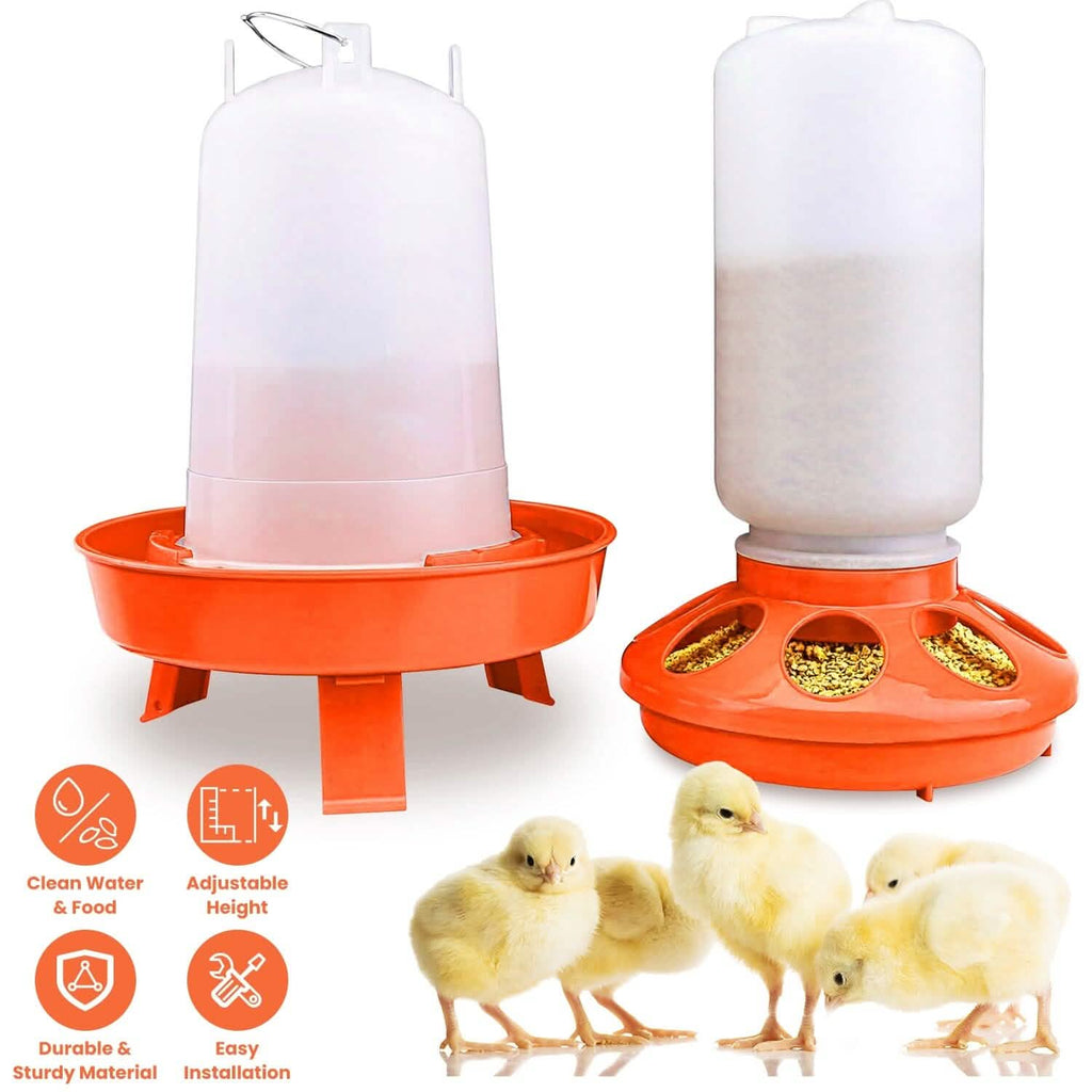 Lot mangeoire et abreuvoir pour poulets 1,5 L à hauteur réglable