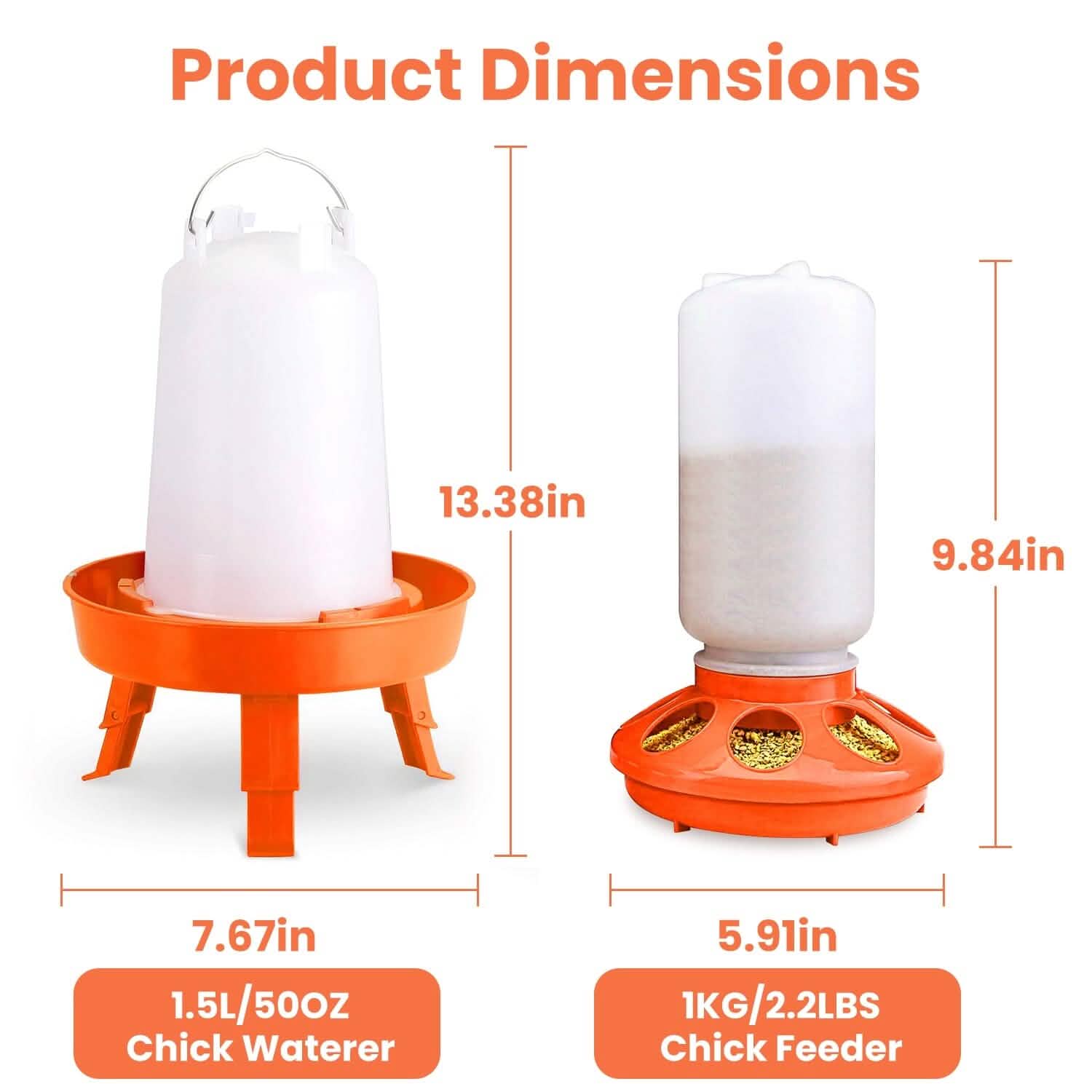 Lot mangeoire et abreuvoir pour poulets 1,5 L à hauteur réglable