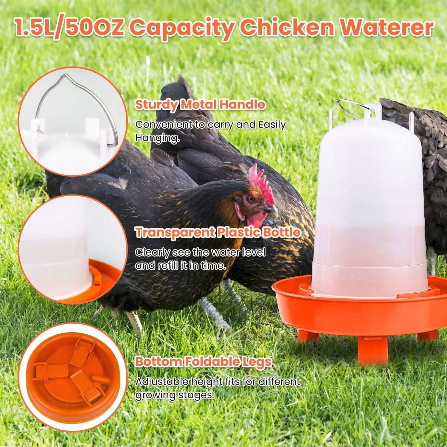 Lot mangeoire et abreuvoir pour poulets 1,5 L à hauteur réglable