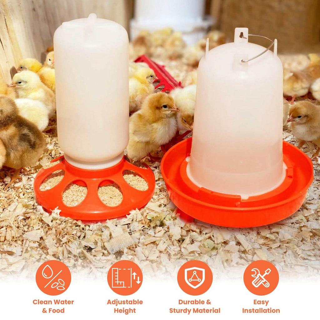 Lot mangeoire et abreuvoir pour poulets 1,5 L à hauteur réglable