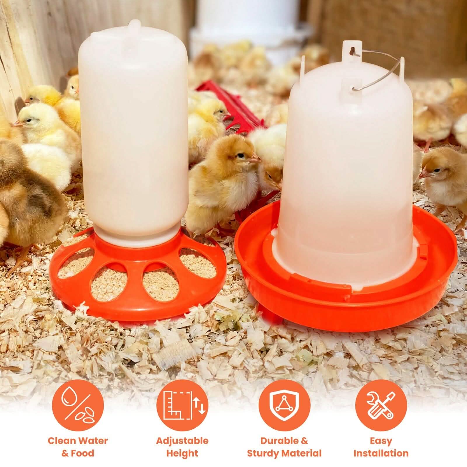 Lot mangeoire et abreuvoir pour poulets 1,5 L à hauteur réglable