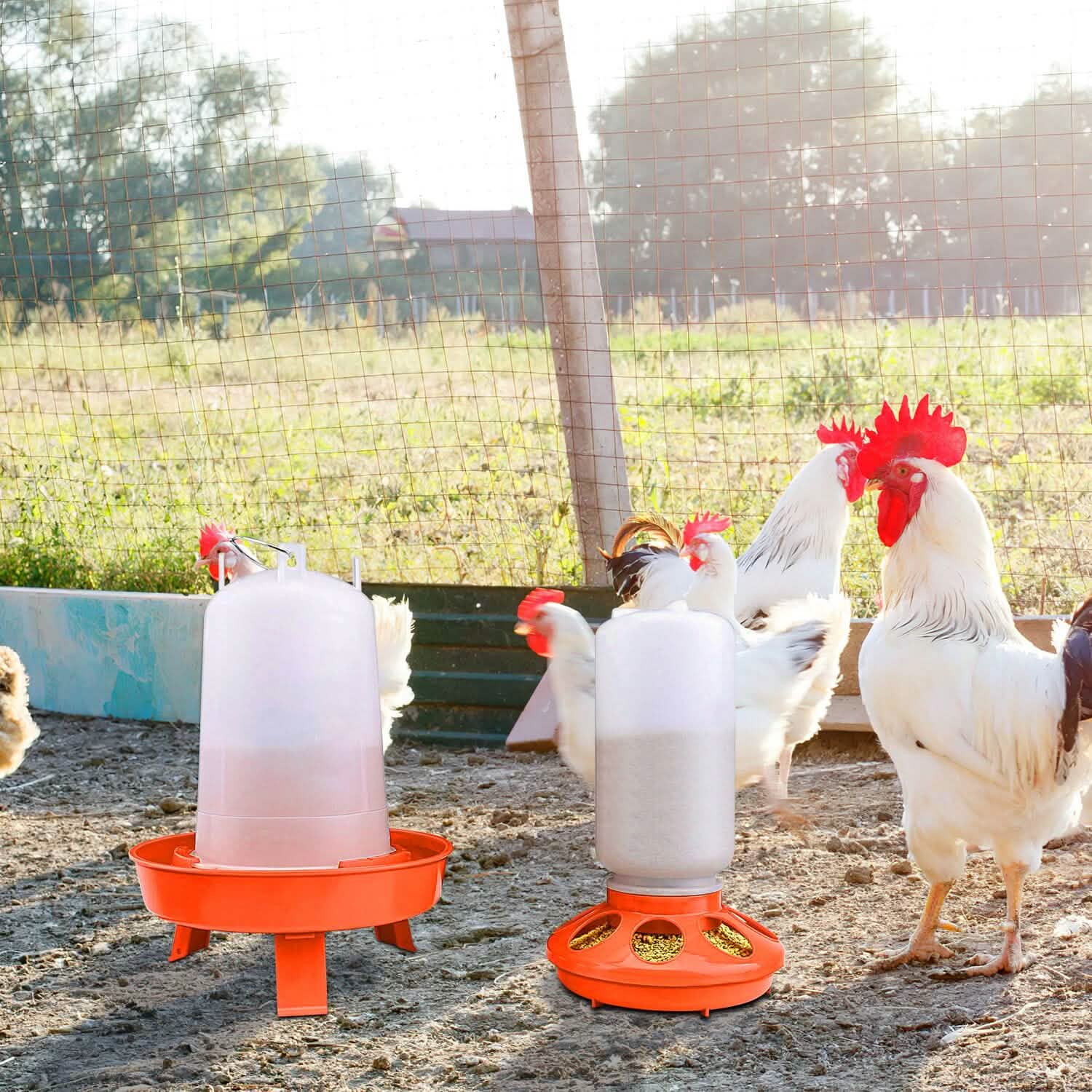 Lot mangeoire et abreuvoir pour poulets 1,5 L à hauteur réglable