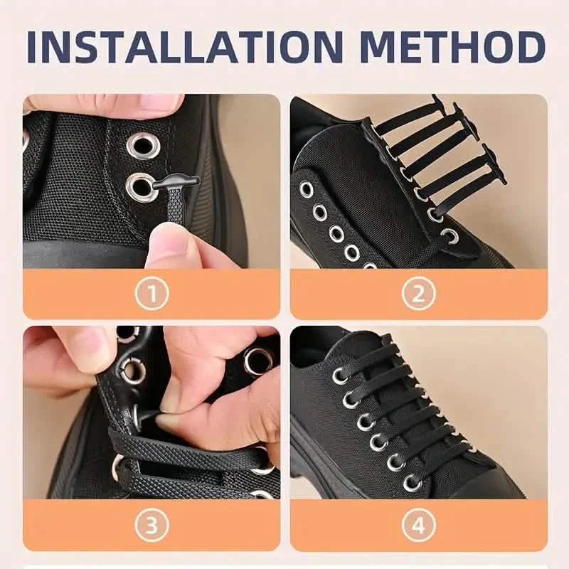Lot de 16 : Lacets élastiques en silicone – Sans nœud pour chaussures de skate, décontractées et baskets