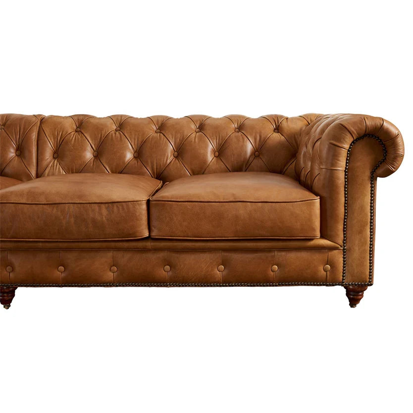 Preorder  Century Chesterfield Sofa - Light Brown Leather - 118"