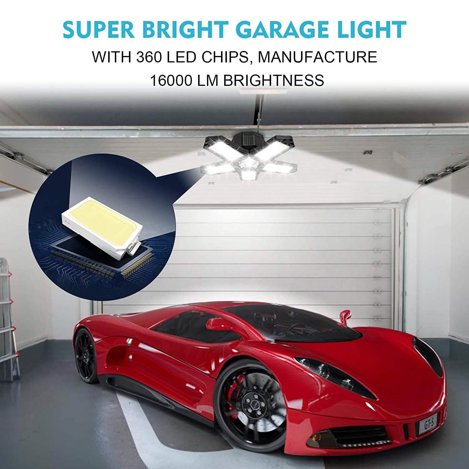 Plafonnier de garage 16000LM avec 6 panneaux LED