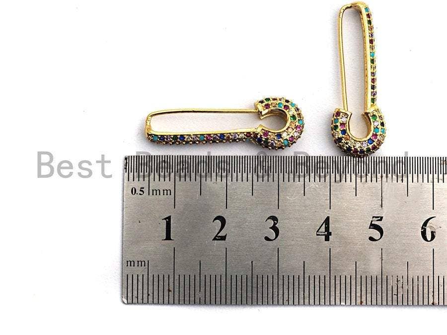 Colorful CZ Safety Pin Earrings, Sku#J123