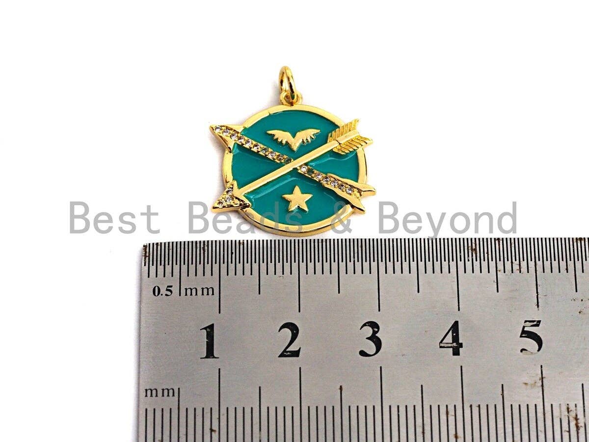 Colorful Enamel Arrows On Round Coin Pendant,CZ Micro Pave Oil Drop pendant,Enamel pendant,Enamel Jewelry,21x21mm,sku#Z521