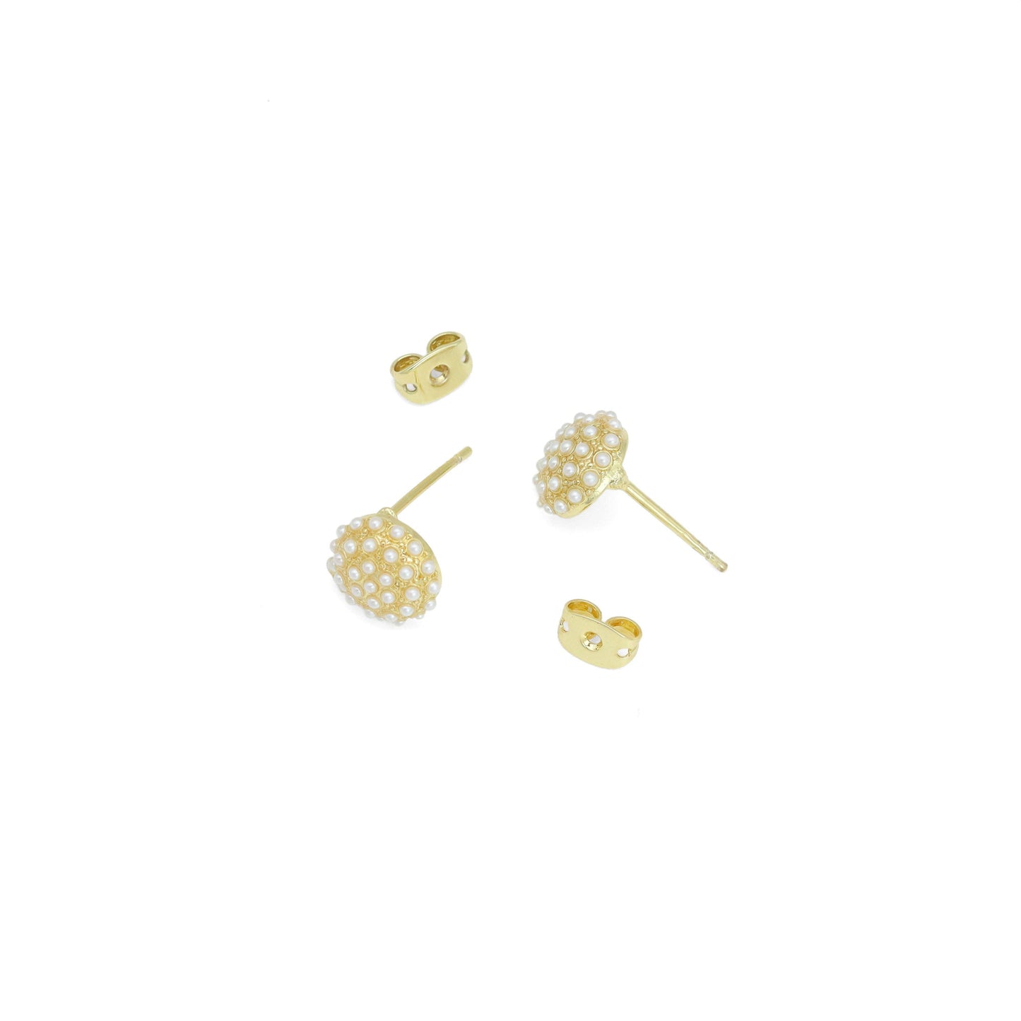 White Pearl Gold Round Shape Stud Earrings, Sku#LX695