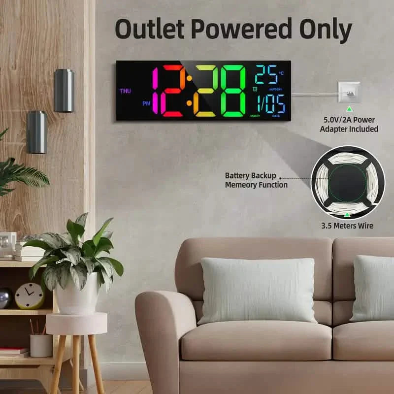 16.2" Large Display Digital Coloring Changing Wall Clock with Built-in Night Light