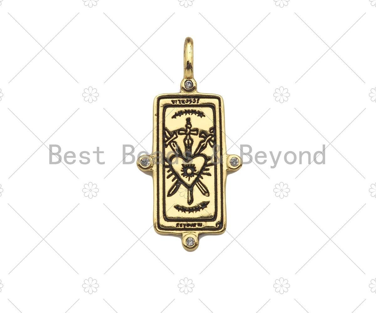 Heart Star Pattern On Rectangle Shape Pendant/Charm,18K Gold Filled Medallion Charm, Necklace Bracelet Charm Pendant,16x34mm,Sku#Z1379