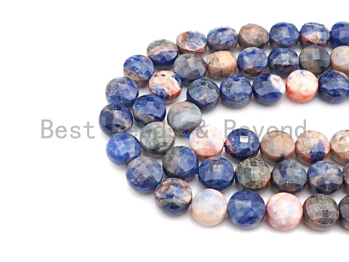 High Quality Double Sided Turtle Shell Cut Natural Sodalite Coin beads, 8mm/10mm Checkerboard Cut Sodalite Beads, 16" Full strand, Sku#U752