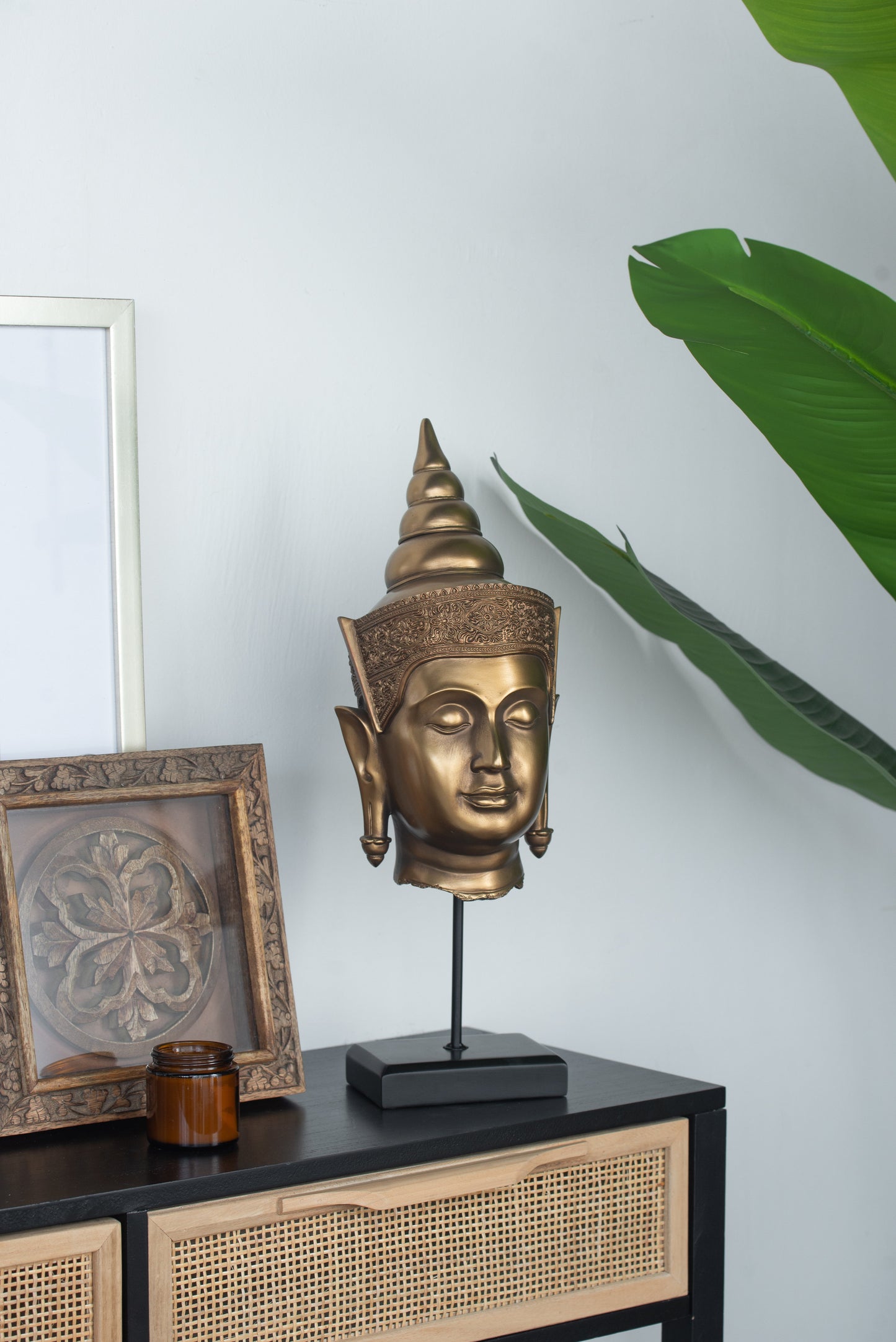 7x7.5x19.7" Buddha Statue Head On Stand