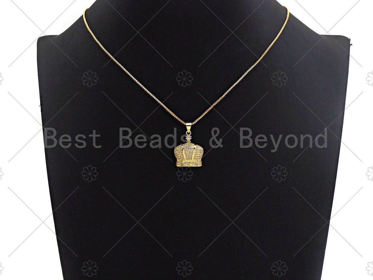 18K Gold Micro CZ Pave King Crown Pendant, Gold Crown Charm, Crown Beads, Jewelry Findings, 18x22mm,sku#LK42